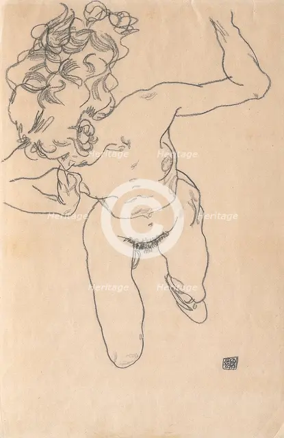 Laying (Falling) Woman with Long Hair, 1917.
