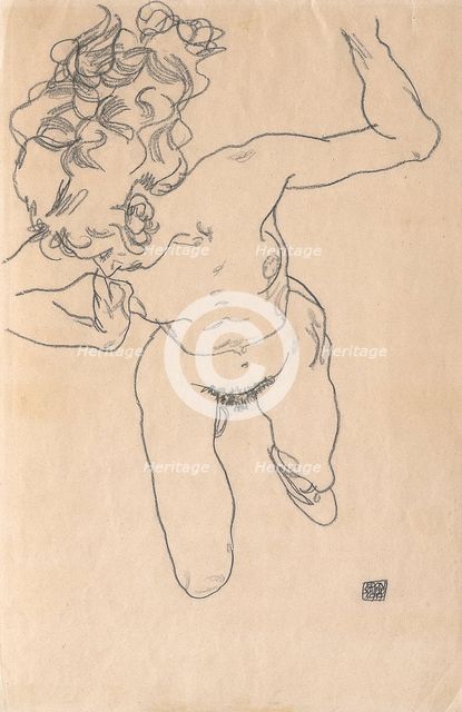 Laying (Falling) Woman with Long Hair, 1917.