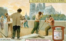 Laying paving slabs in a Paris street, c1900. Creator: Unknown
