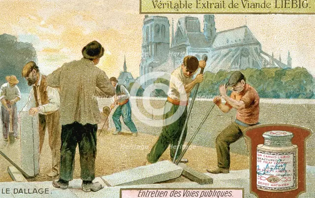 Laying paving slabs in a Paris street, c1900. Creator: Unknown.