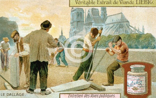Laying paving slabs in a Paris street, c1900. Creator: Unknown.