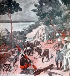 Laying railway track under the Equatorial sun, Brazzaville, Congo, 1924