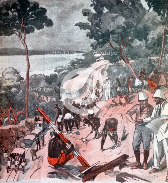 Laying railway track under the Equatorial sun, Brazzaville, Congo, 1924. Artist: Unknown