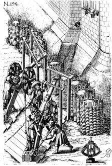 Laying siege canon on target, from Le diverse et artificiose machine 1620