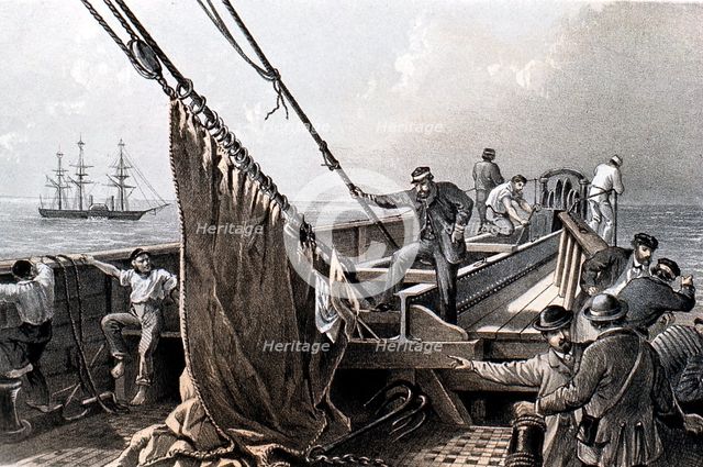 Laying the transatlantic telegraph cable, 1865 (1866). Creator: Unknown.