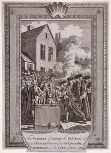 Laying the first stone of Blackfriars Bridge, London, 1760. Artist: Anon