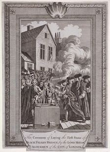 Laying the first stone of Blackfriars Bridge, London, 1760. Artist: Anon