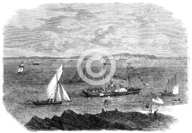 Laying the foundation-stone of Brean Down Breakwater, Weston-Super-Mare, 1864. Creator: Unknown.