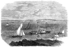 Laying the foundation-stone of Brean Down Breakwater, Weston-Super-Mare, 1864. Creator: Unknown