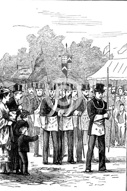 Laying the foundation-stone of St. Paul's College, Knutsford - procession of freemasons, 1873. Creator: Unknown.