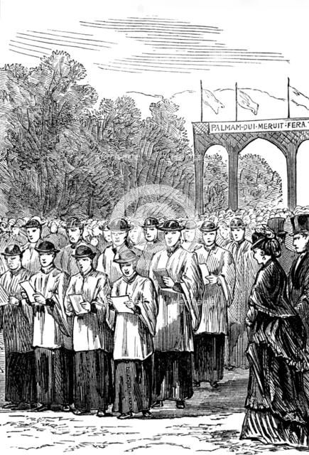 Laying the foundation-stone of St. Paul's College, Knutsford - procession of choristers, 1873. Creator: Unknown.