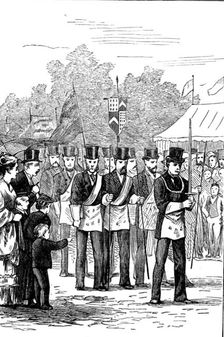 Laying the foundation-stone of St. Paul's College, Knutsford - procession of freemasons, 1873. Creator: Unknown