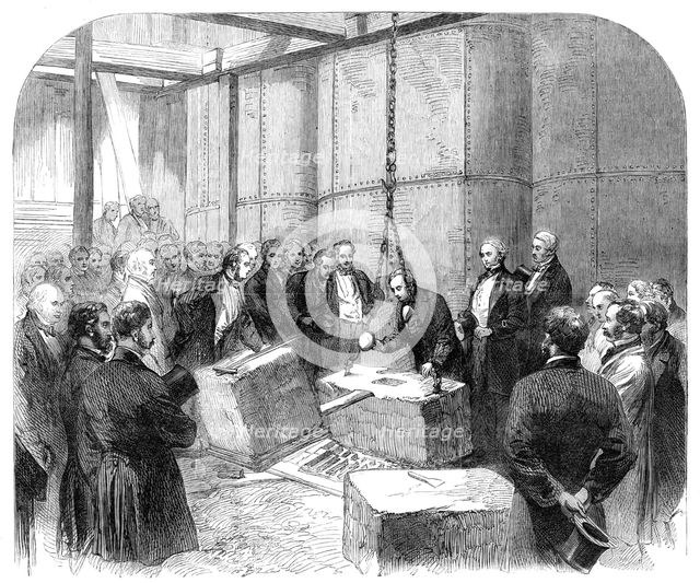 Laying the Foundation-Stone of the Thames Embankment at Whitehall Stairs, 1864. Creator: Unknown.