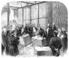 Laying the Foundation-Stone of the Thames Embankment at Whitehall Stairs, 1864. Creator: Unknown