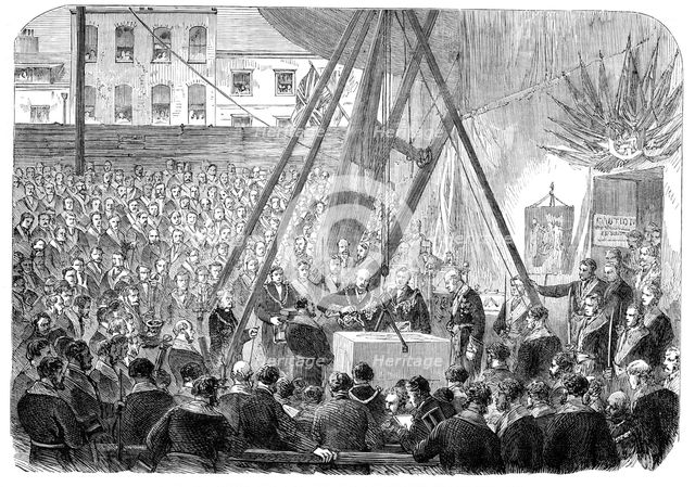 Laying the foundation-stone of the new building in connection with Freemasons’ Hall, 1864. Creator: Unknown.