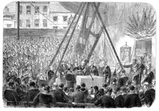 Laying the foundation-stone of the new building in connection with Freemasons Hall, 1864. Creator: Unknown