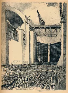 Laying The Floor of Pedro Miguel Lock 1912. Artist: Joseph Pennell