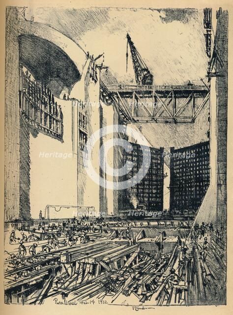 'Laying The Floor of Pedro Miguel Lock', 1912. Artist: Joseph Pennell.