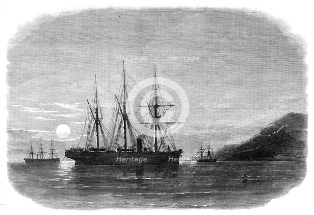 Laying the Submarine Telegraph between Malta and Gibraltar, off the Isle of Pantellaria, 1870. Creator: Unknown.