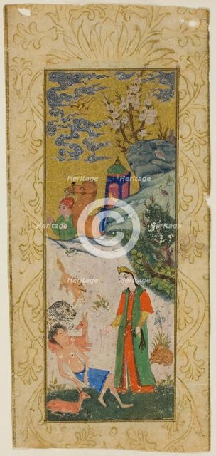 Layla Visiting Majnun in the Desert, page from a copy of the Khamsa..., Safavid dynasty, 16th cent. Creator: Unknown.