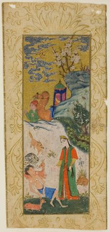 Layla Visiting Majnun in the Desert, page from a copy of the Khamsa..., Safavid dynasty, 16th cent. Creator: Unknown