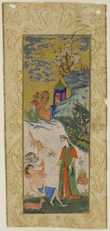 Layla Visiting Majnun in the Desert, page from a copy of the Khamsa..., Safavid dynasty, 16th cent. Creator: Unknown