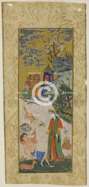Layla Visiting Majnun in the Desert, page from a copy of the Khamsa..., Safavid dynasty, 16th cent. Creator: Unknown.