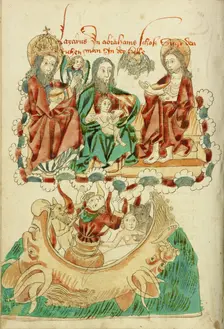 Lazarus in the Bosom of Abraham, The Rich Man in Hell; Barlaam und Josaphat, 1469. Creators: Hans Schilling, Diebolt Lauber
