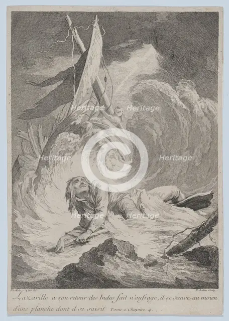 Lazarille à son retour des Indes fait n'aufrage..., ca. 1717-60. Creator: Pierre Aveline.