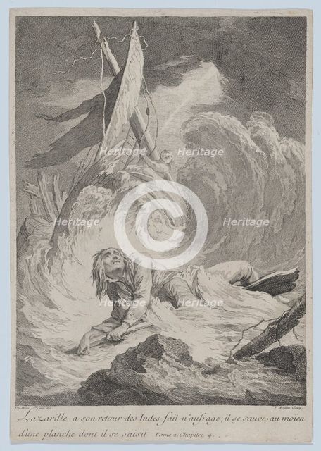 Lazarille à son retour des Indes fait n'aufrage..., ca. 1717-60. Creator: Pierre Aveline.