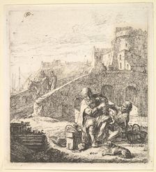 Lazarillo Stealing Grapes from the Poor Blind Beggar, 17th century. Creator: Thomas Wijck