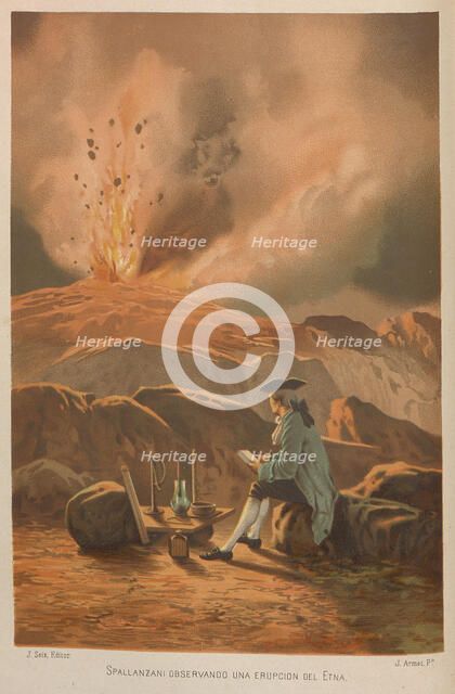 Lazzaro Spallanzani observing the eruption of Etna. From: La ciencia y sus hombres, 1879. Creator: Armet Portanell, José (1843-1911).