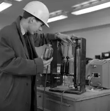 Lab testing at the Park Gate Iron & Steel Co, Rotherham, South Yorkshire, 1964. Creator: Michael Walters