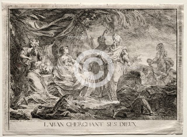 Laban cherchant ses dieux. Creator: Augustin de Saint-Aubin (French, 1736-1807).