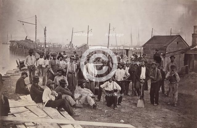 Laborers at Quartermaster's Wharf, Alexandria, Virginia, 1863-65. Creator: Attributed to Andrew Joseph Russell.