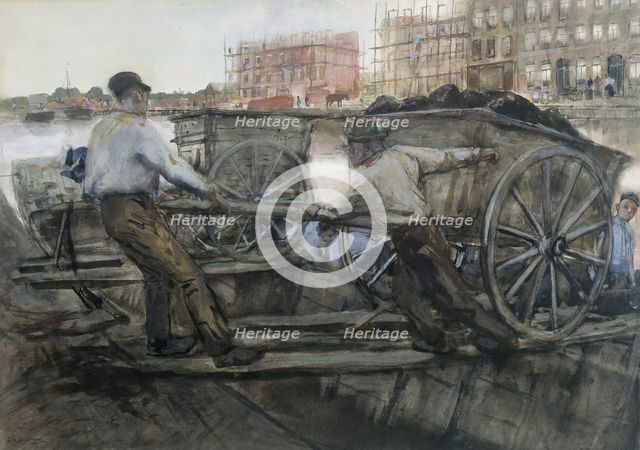 Labourers pulling a heavy cart on Jacob van Lennepkade, Amsterdam, 1900. Creator: George Hendrik Breitner.