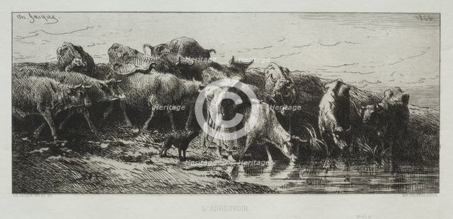LAbreuvoir, 1866. Creator: Charles-Émile Jacque (French, 1813-1894).
