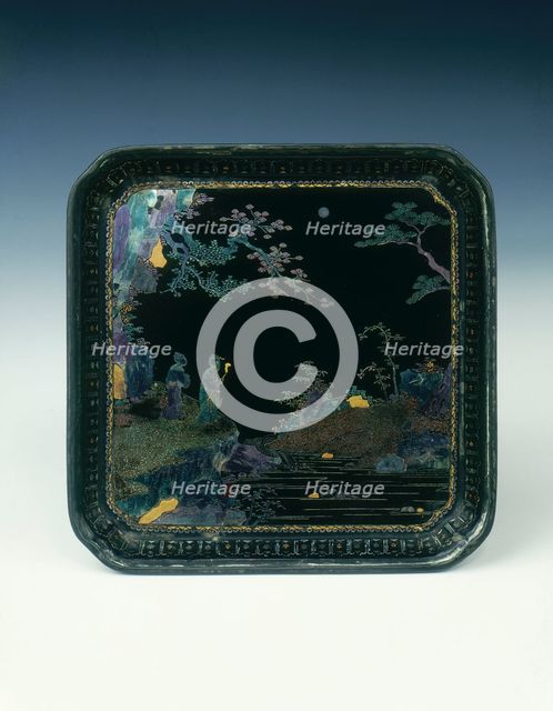 Lac Burgaute dish with abalone mother-of-pearl and gold inlays, China, late 17th century. Artist: Unknown