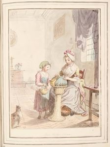 Lace workers, Rome, leaf from A Collection of Dresses by David Allan Mostly from Nature 1776. Creator: David Allan