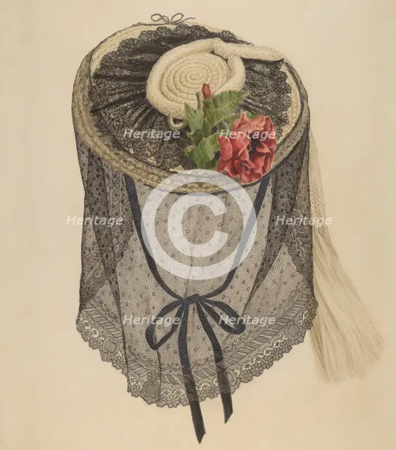 Lace and Straw Bonnet, c. 1940. Creator: Henry De Wolfe.