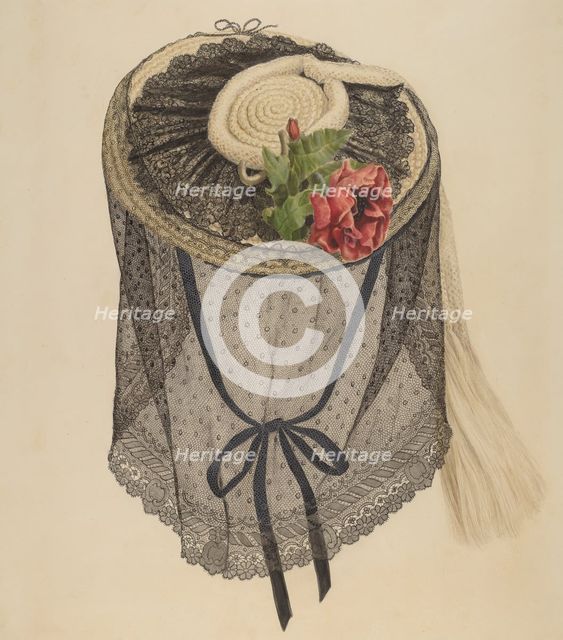 Lace and Straw Bonnet, c. 1940. Creator: Henry De Wolfe.