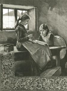 Lace Making in an Irish Cottage 1886. Creator: Marianne Stokes