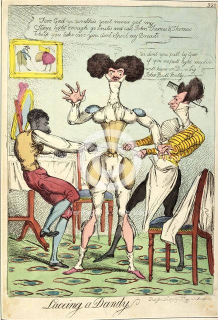 'Lacing a Dandy', 1819. Creator: Unknown.