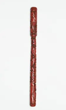 Lacquer writing brush and lid with peonies, early 15th century