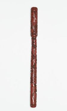 Lacquer writing brush and lid with peonies, early 15th century