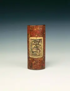 Lacquer wrist rest with rectangular ivory insert, Qing dynasty, China, 17th century. Creator: Unknown