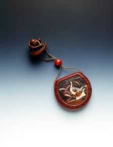 Lacquer inro with Daruma and geese, Japan, 18th century. Creator: Ritsuo
