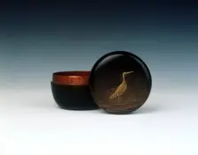Lacquer inro with silver inlaid iron manju netsuke, Edo period, Japan, 1650-1700. Creator: Jokosai