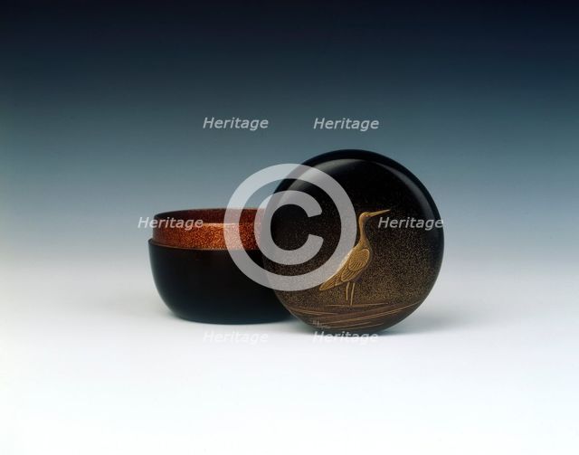 Lacquer inro with silver inlaid iron manju netsuke, Edo period, Japan, 1650-1700. Artist: Jokosai