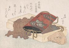 Lacquer Inro with Waterbirds and Ox-shaped Netsuke in a Box From the Spring Rain ..., probably 1817. Creator: Totoya Hokkei